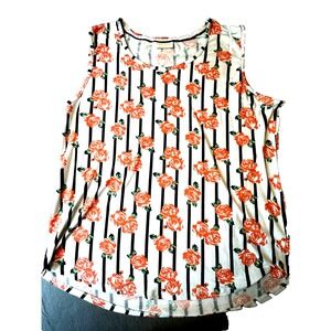 Bobbie Brooks Dress Women's 3X White Floral Striped Sleeveless Stretch Plus Size